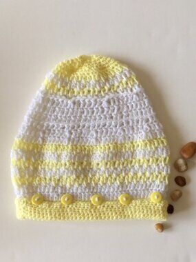 Crochet Soft Baby Beanie Hat, Lightweight Beanie For Toddler With Button Design